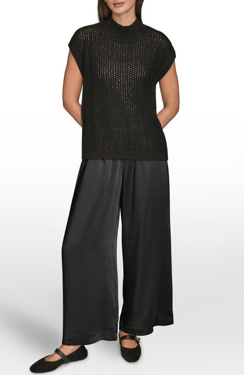 Donna Karan New York Open Stitch Cap Sleeve Sweater In Black