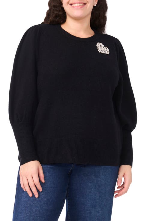 Faux Pearl Heart Applique Sweater