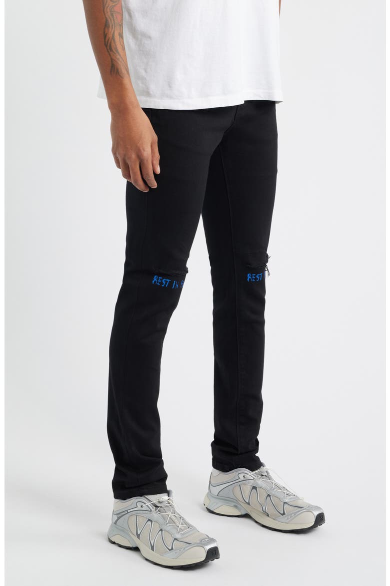 Bryant Ripped Skinny Jeans, Alternate, color, BLACK BLUE REST IN PEACE