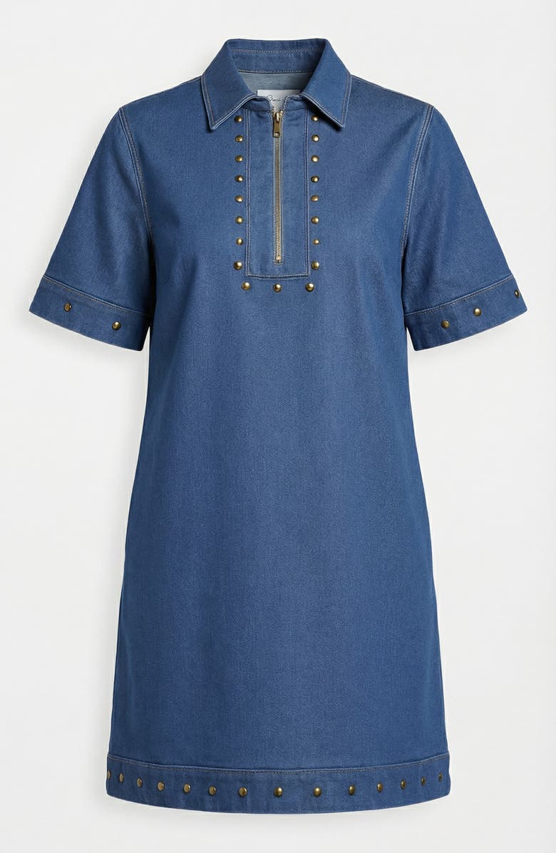 Modenaire Studded Half-Zip Collared Denim Mini Dress, Alternate, color, Mid-Wash Blue