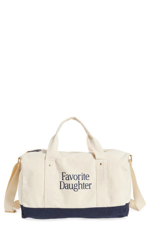 Favorite Daughter Logo Embroidered Canvas Duffle Bag In Natural Navy Blaze
