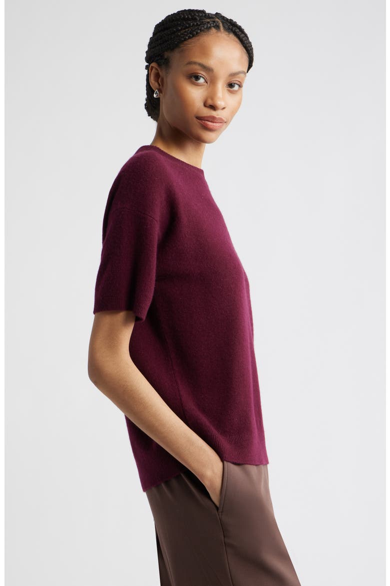 Short Sleeve Cashmere Sweater, Alternate, color, BURGUNDY FIELD
