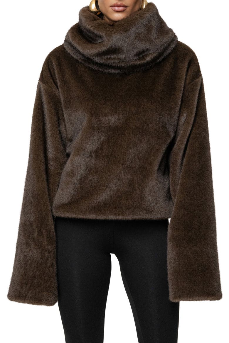 Turtleneck Faux Fur Pullover, Main, color, BROWN
