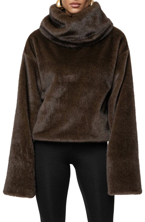 Turtleneck Faux Fur Pullover
