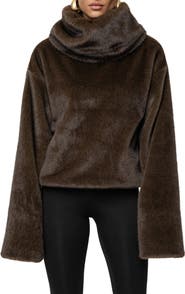 JLUXLABEL Turtleneck Faux Fur Pullover