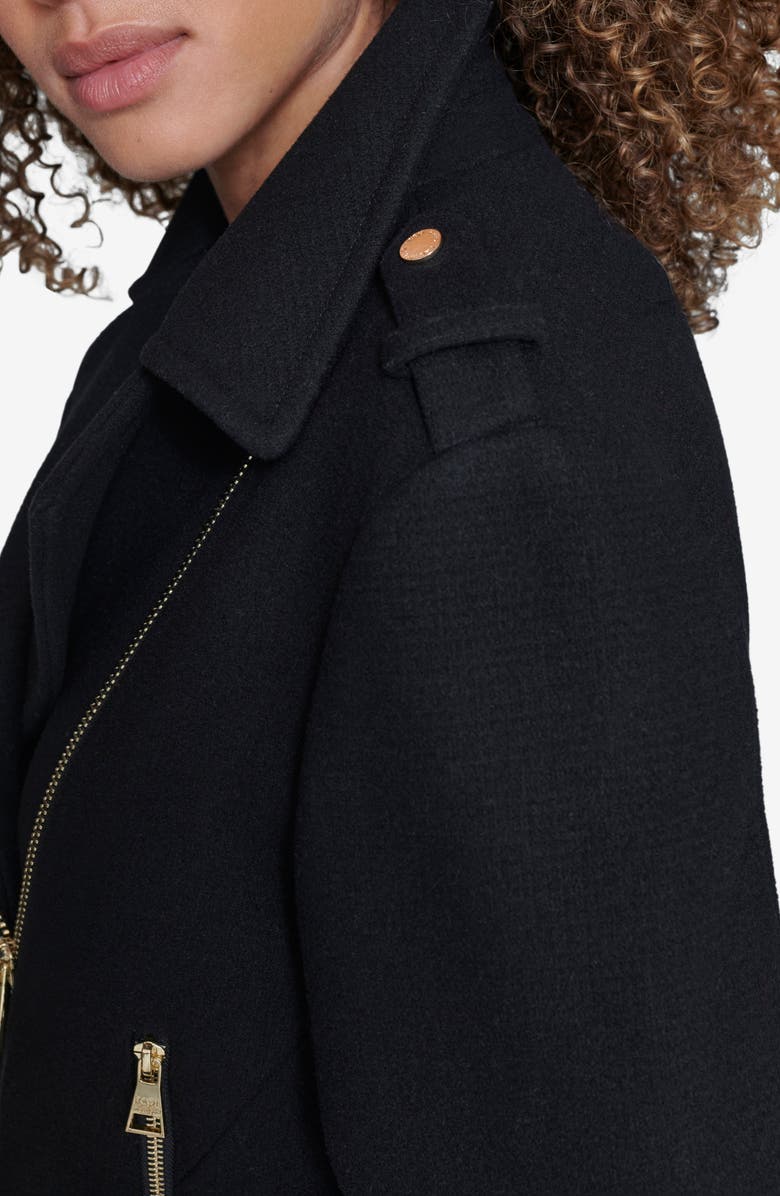 KARL LAGERFELD PARIS Long Wool Blend Moto Jacket, Alternate, color, Black