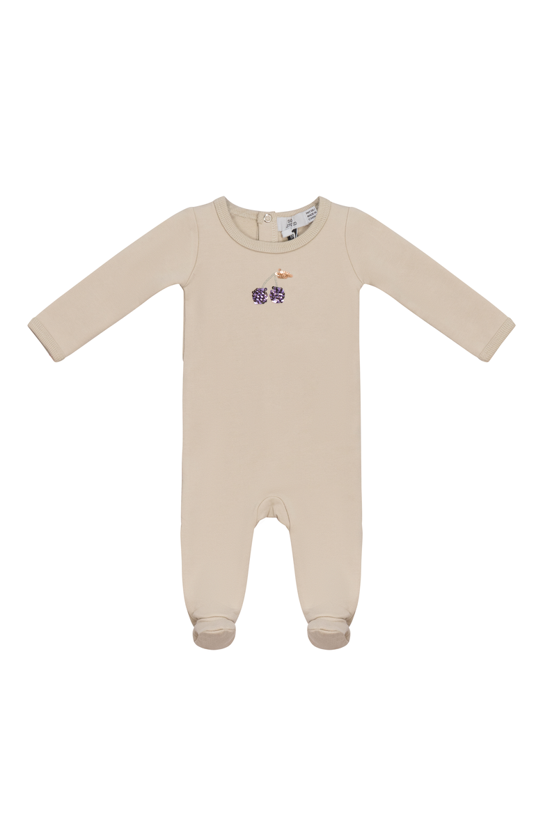 So Loved French Fleece Bunny Print Romper, Main, color, Dark Almond