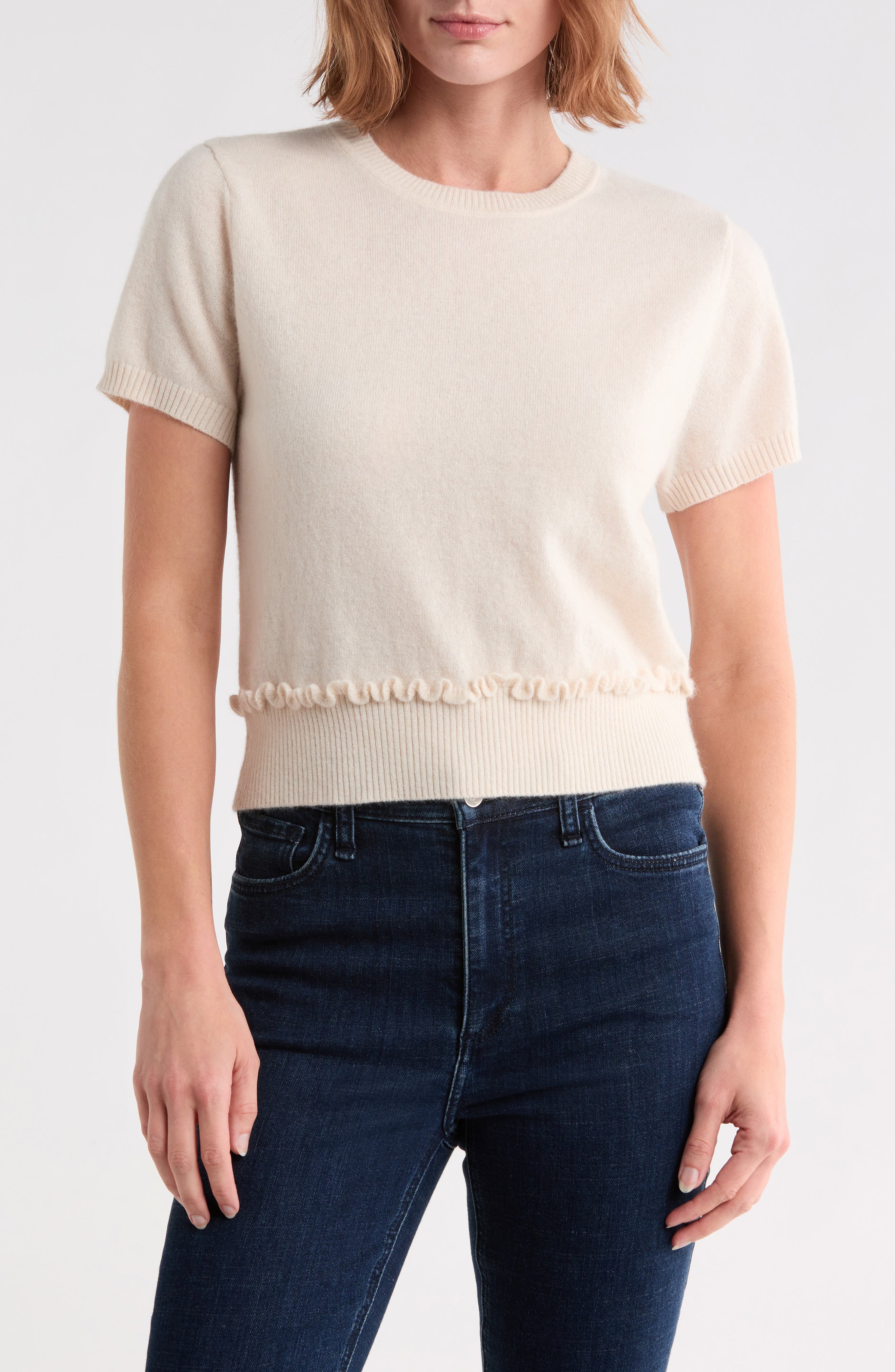 Short Sleeve Ruffle Hem Sweater