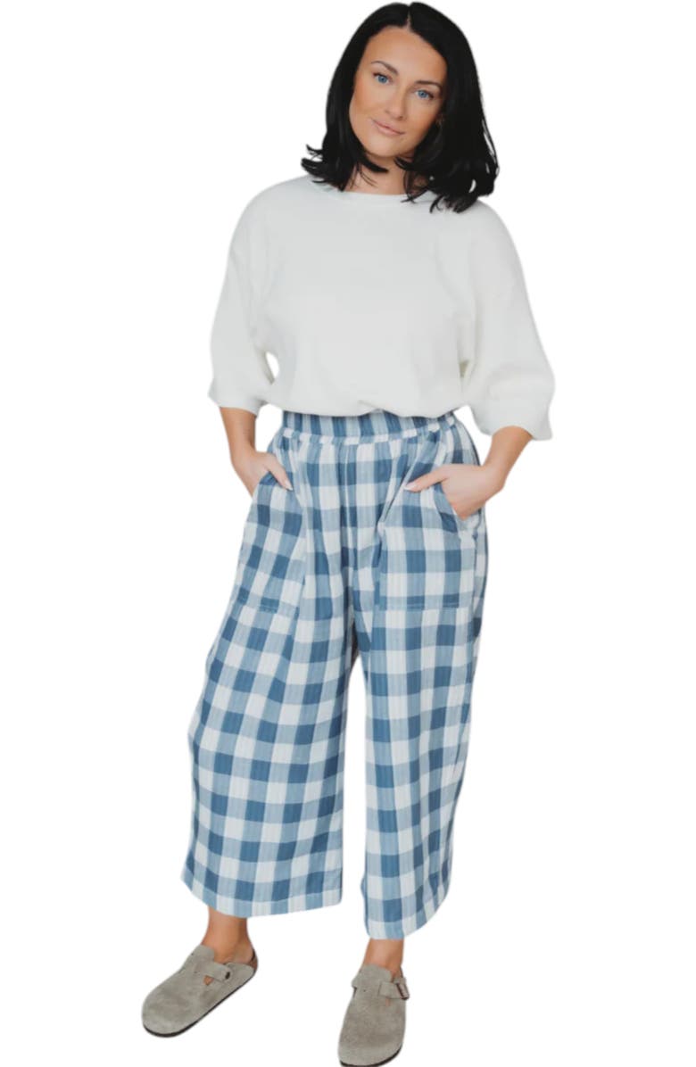 Turtledove London Organic Cotton Marine Check Print Reversible Crop Trousers, Alternate, color, Blue