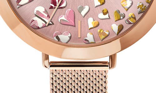 Ted Baker Women's Ammy Hearts Rose Gold-tone Mesh Bracelet Watch 37.5mm In Gold