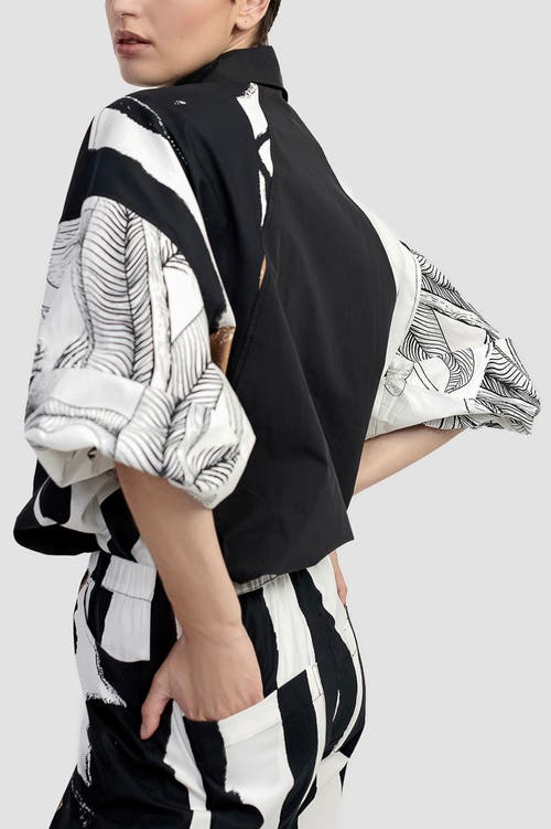ALEMBIKA ALEMBIKA MIXED PRINT BUTTON-UP SHIRT WITH PUFF SLEEVES