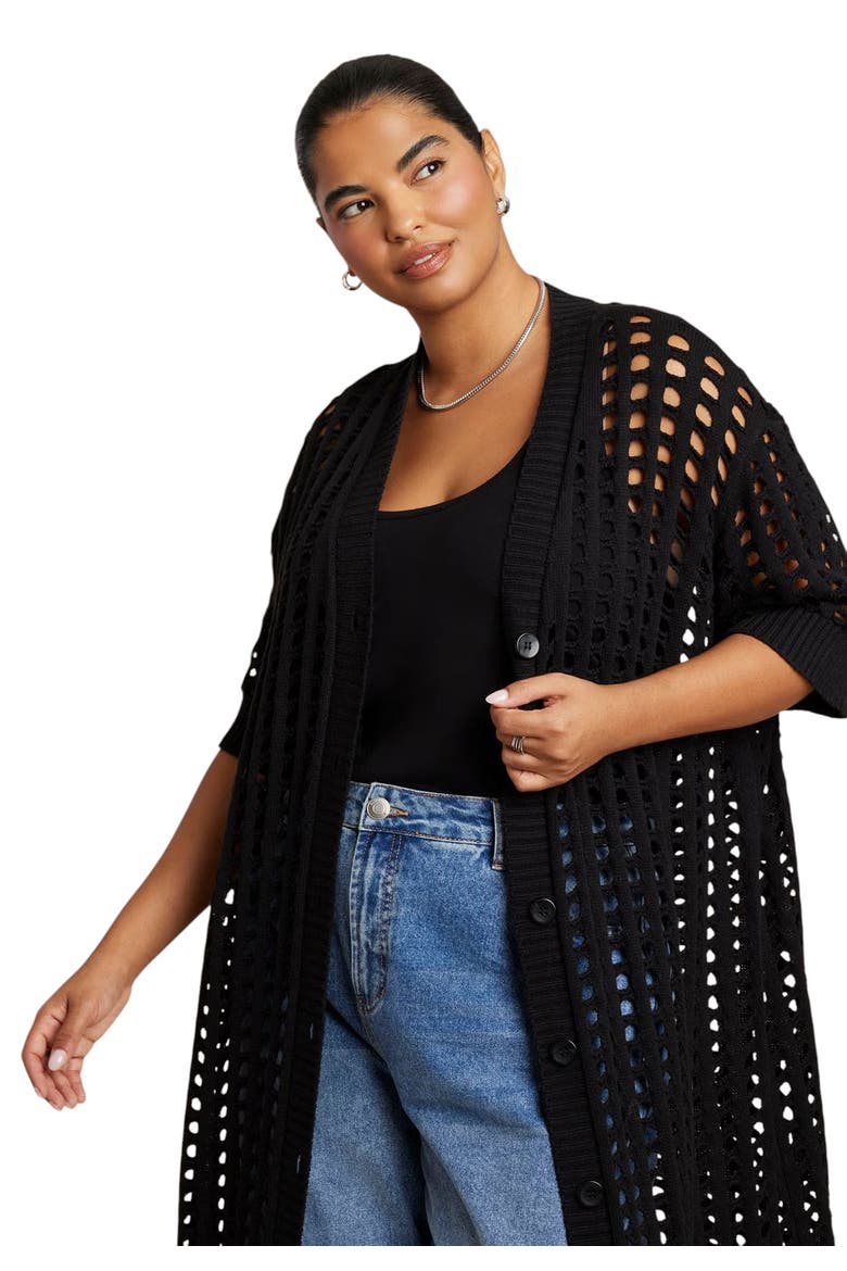 Open Stitch Cardigan Duster, Alternate, color, BLACK ONYX