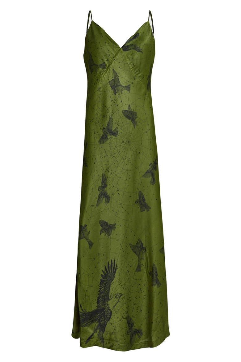 Melody Bird Print Midi Slipdress, Alternate, color, SPELL GREEN