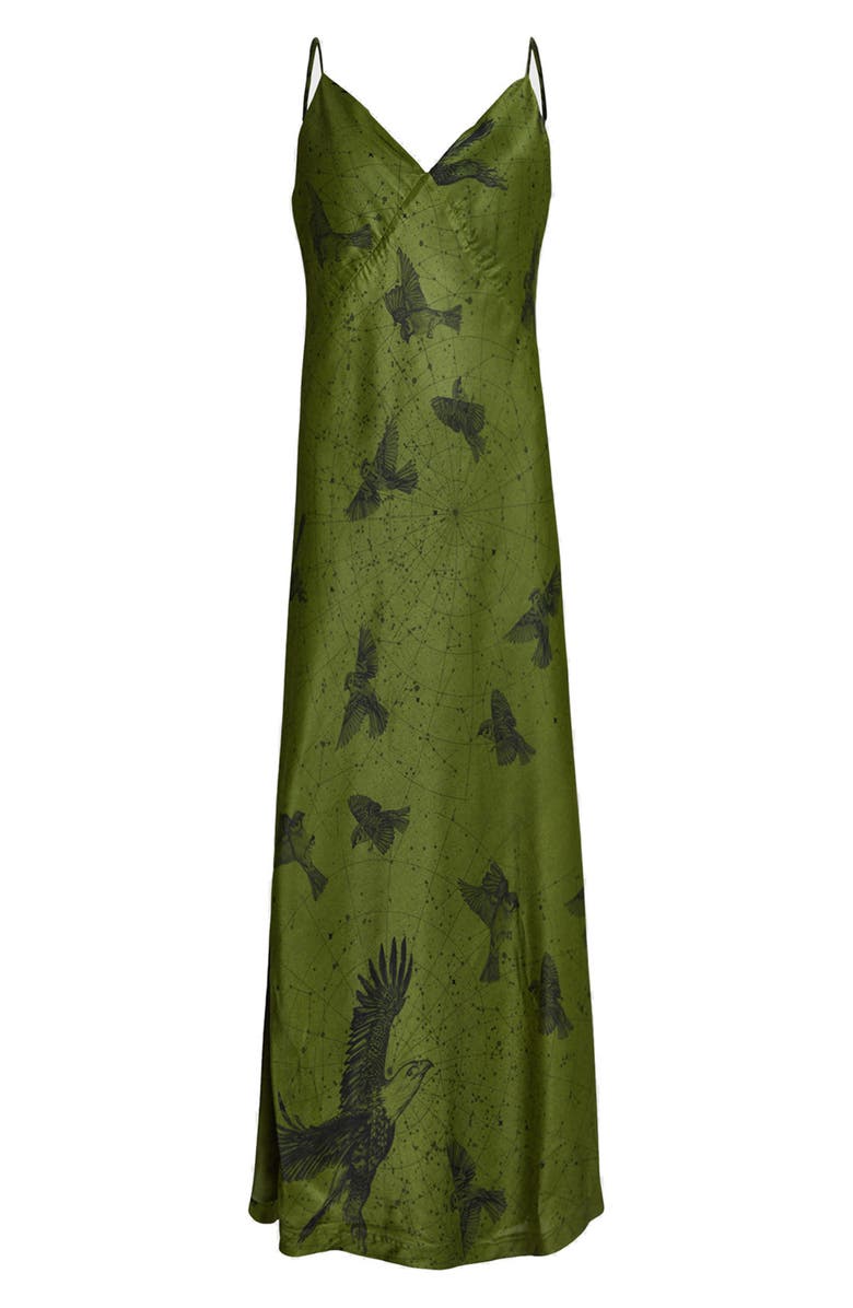 AllSaints Melody Bird Print Midi Slipdress, Alternate, color, 
