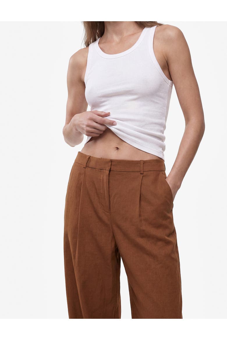 Linen Blend Pleated Tailored Wide Leg Pants, Alternate, color, BROWN