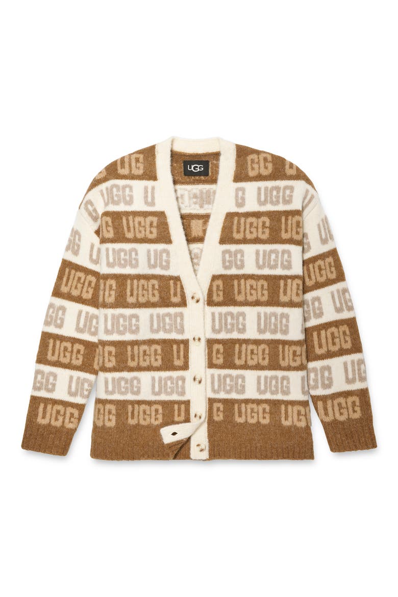 Graphic Logo Cardigan, Alternate, color, CHESTNUT MULTI