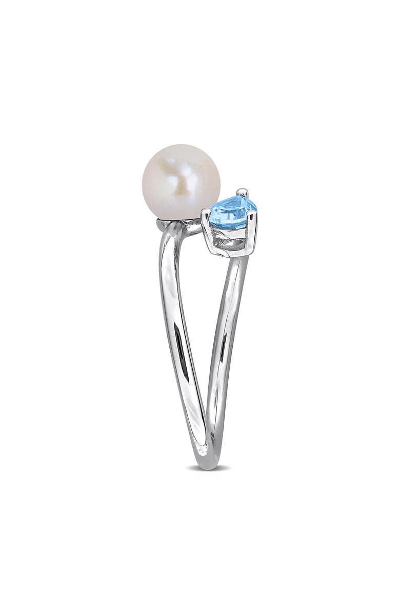 DELMAR 6-6.5mm Cultured Freshwater Pearl & Stone Bypass Ring, Alternate, color, Blue/Pearl