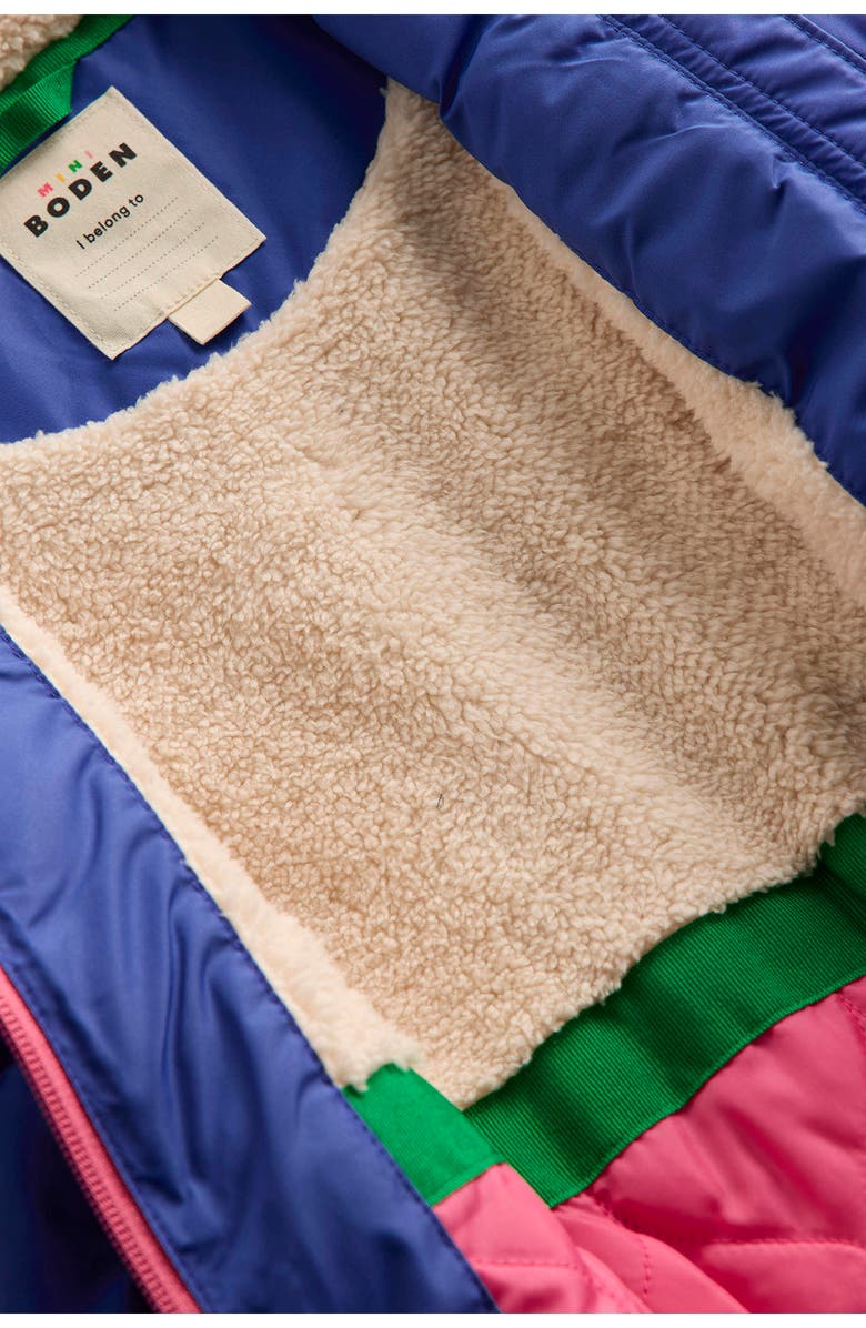 Mini Boden Kids' Quilted Hooded 2-in-1 Puffer Jacket, Alternate, color, Starboard Blue Rainbow