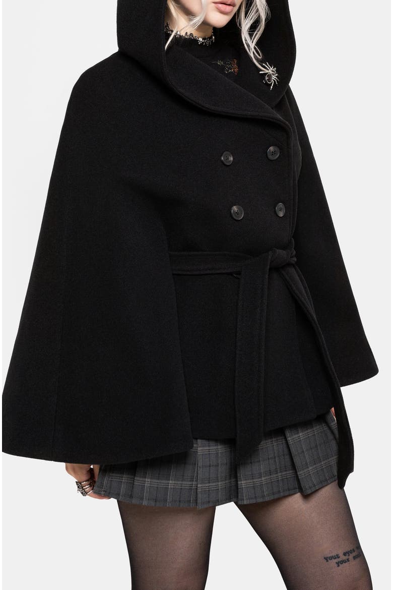 Althea Hooded Spider Pin Detail Cape, Alternate, color, Black
