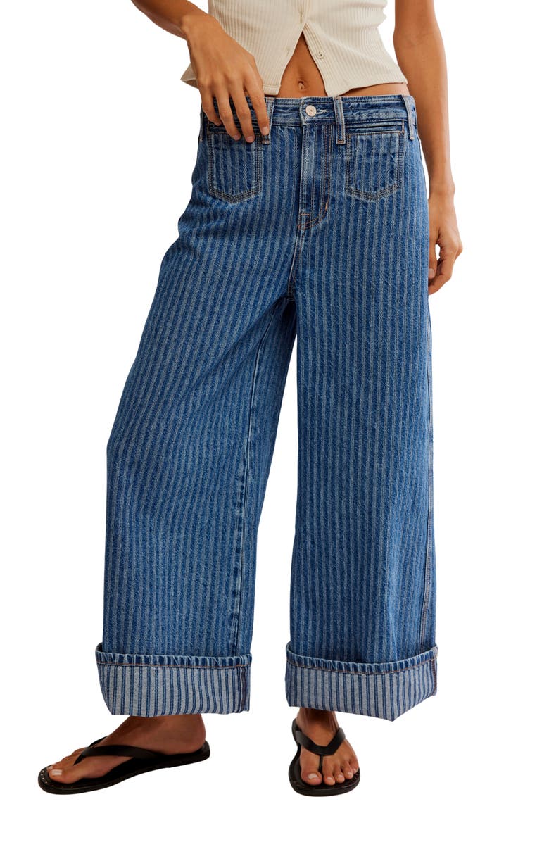 Free People Brette Stripe High Waist Crop Wide Leg Jeans, Main, color, 