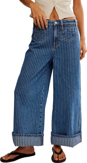 Brette Stripe High Waist Crop Wide Leg Jeans