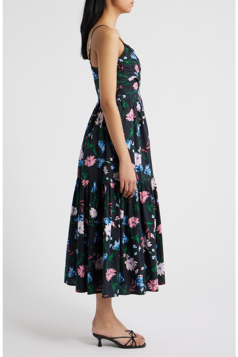 Floral Fit & Flare Midi Dress, Alternate, color, RICH BLACK