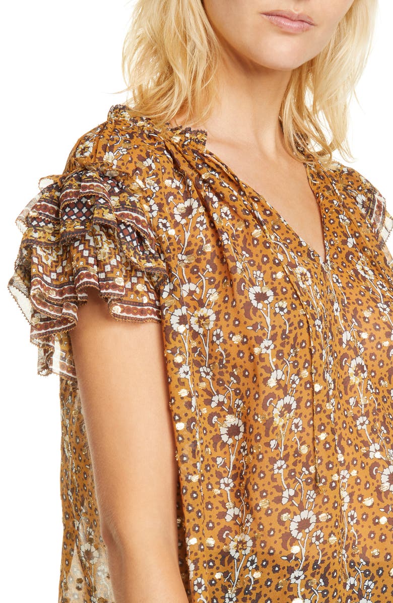 Ulla Johnson Kosta Jacquard Dot Silk Blouse, Alternate, color, 