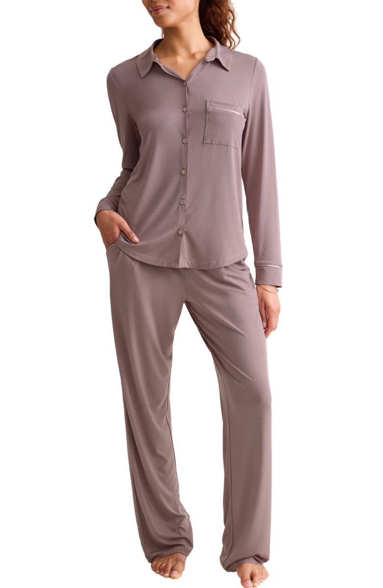 Fleur't Satin Trim Jersey Pajamas, Alternate, color, Cappuccino