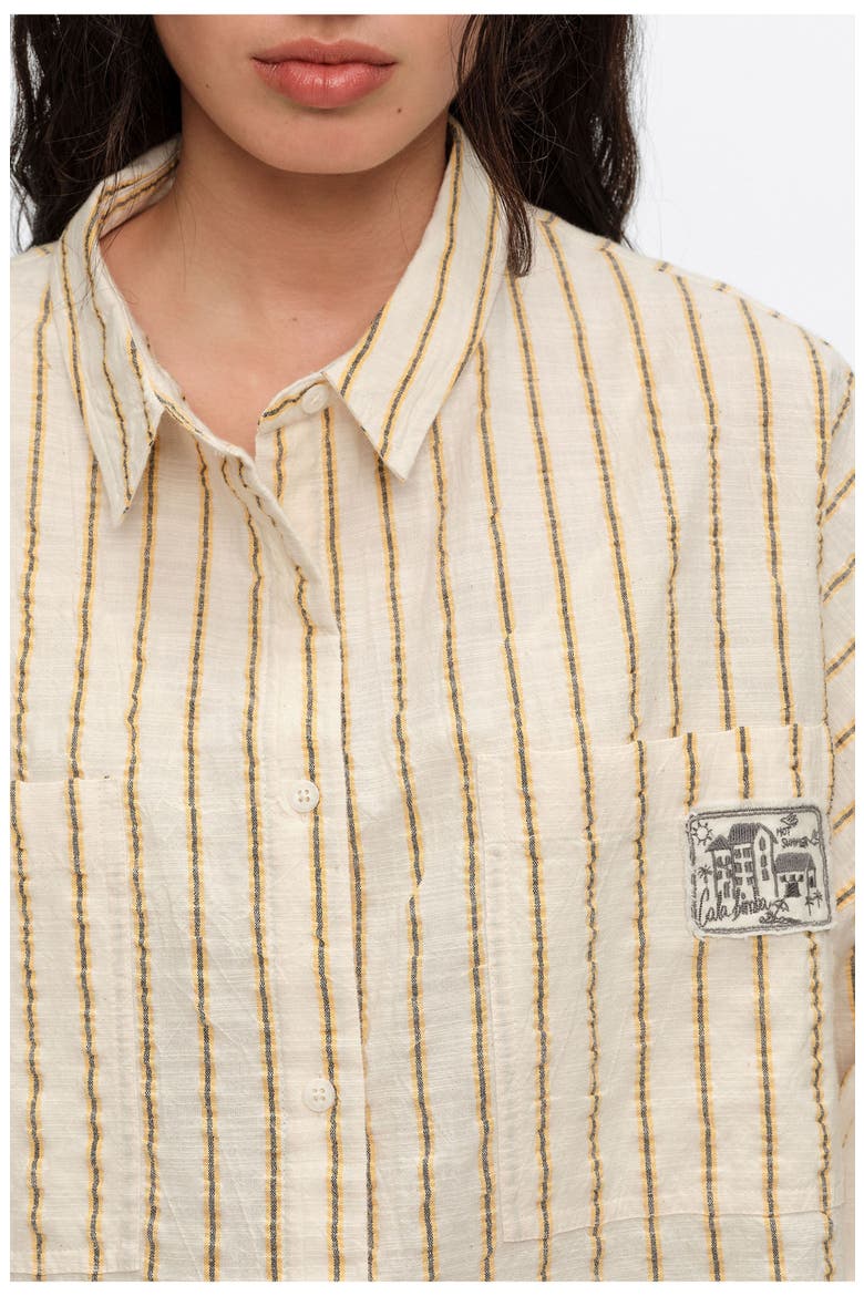 Ocher Striped Textured Cotton Oversize Shirt, Alternate, color, MUSTARD