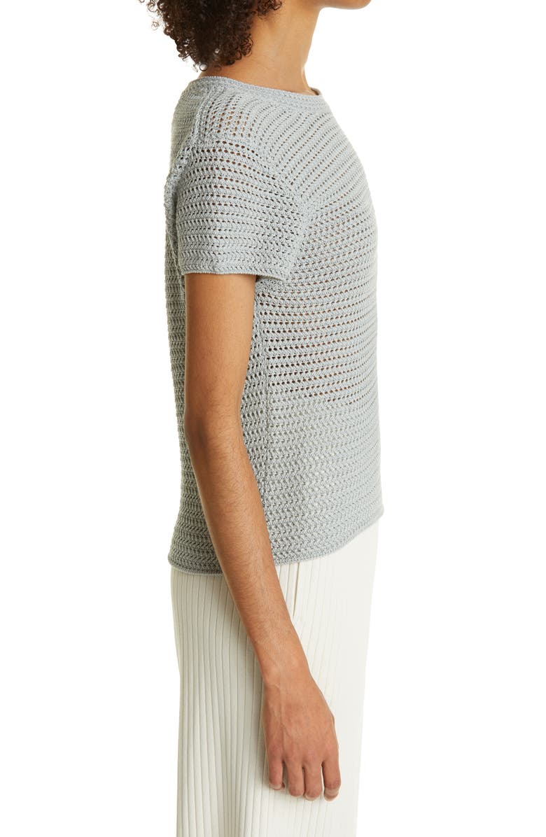Vince Crochet Short Sleeve Cotton Sweater, Alternate, color, 