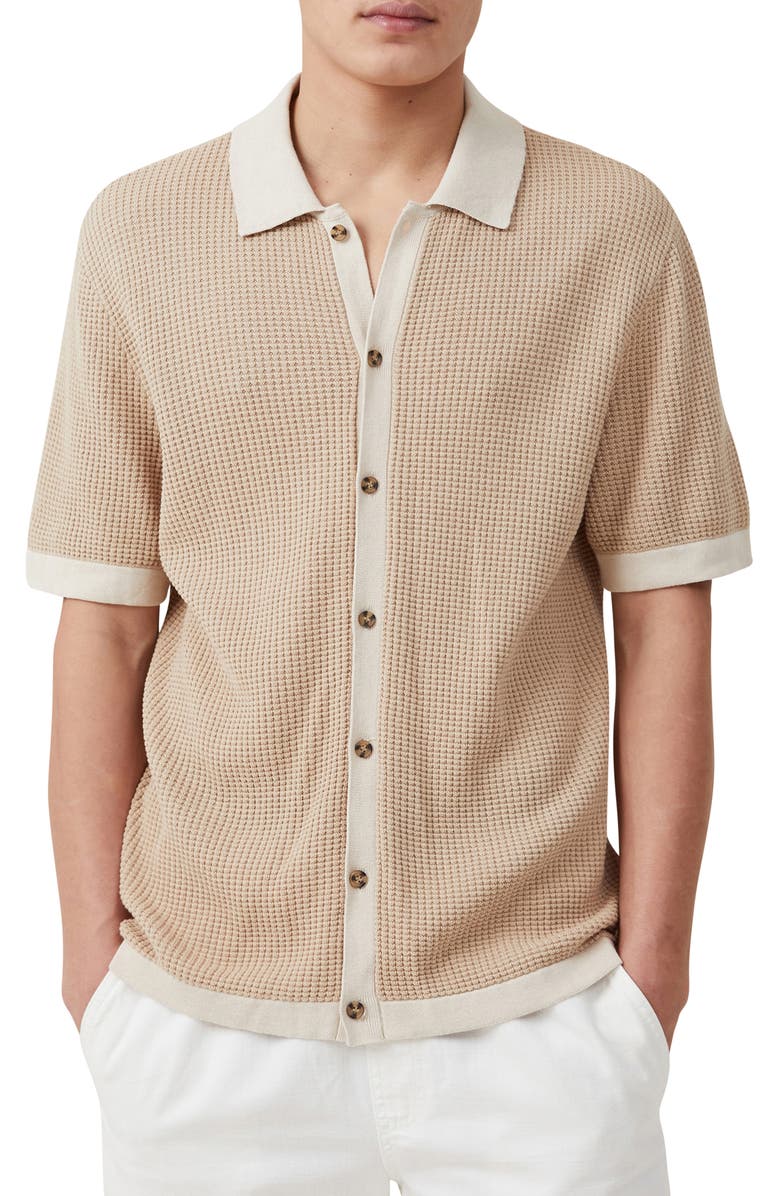 Cotton On Pablo Open Stitch Short Sleeve Button-Up Shirt, Main, color,