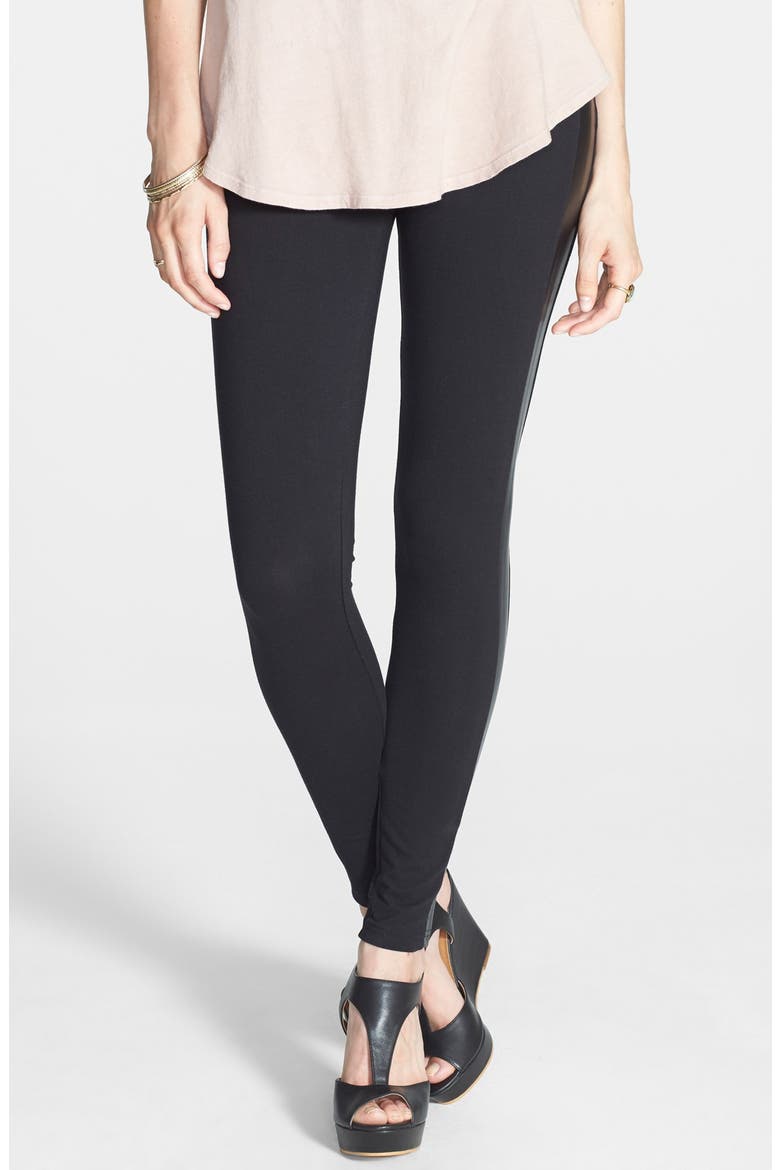 Faux Leather Stripe Leggings, Main, color, BLACK