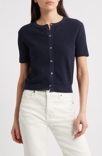 Rag & Bone Eloise Short Sleeve Waffle Cardigan In Black