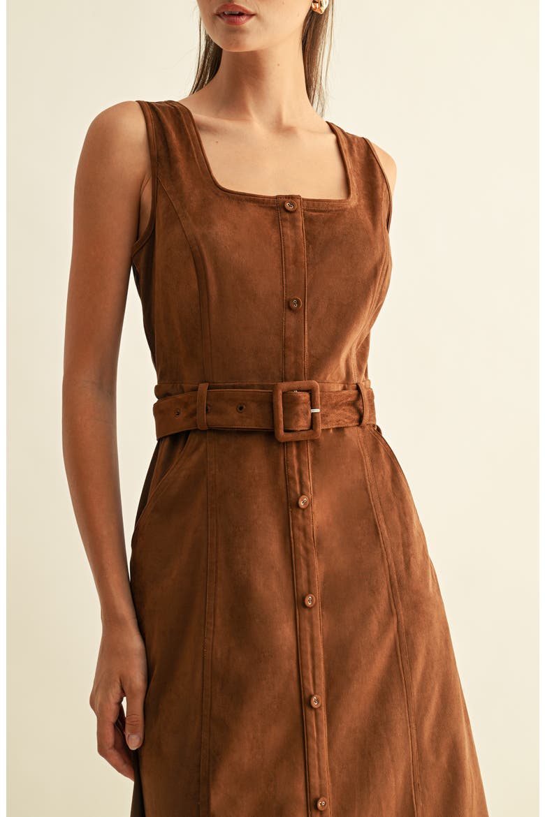 Kensley Faux Suede Midi Shirtdress, Alternate, color, CAMEL
