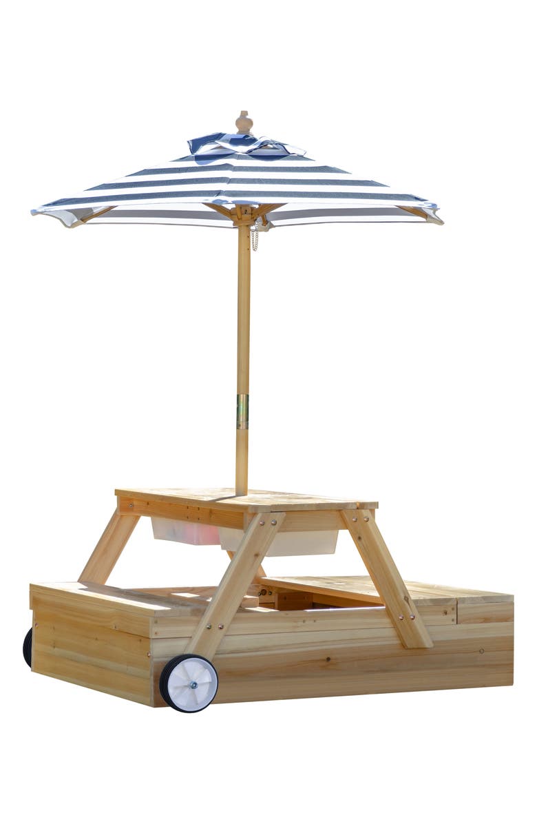 Teamson Kids Sorrento Wooden Sandbox & Umbrella Set, Main, color, Natural Wood