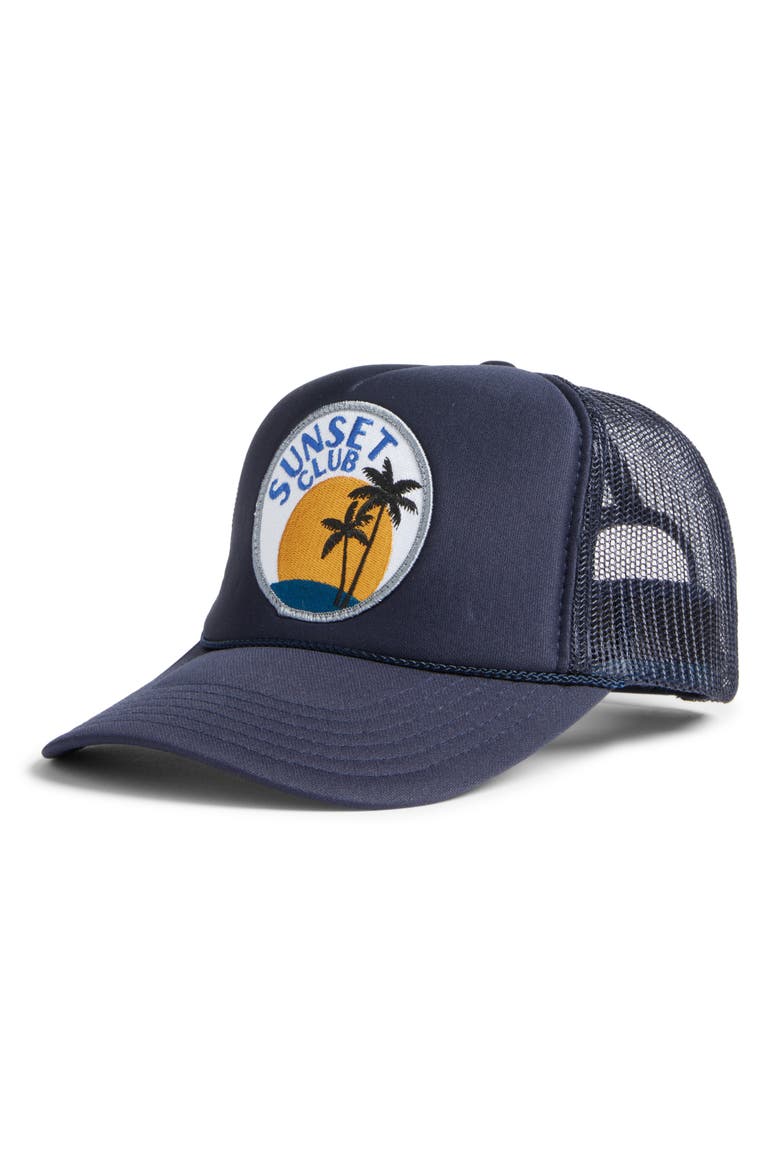 Sunset Club Trucker Hat, Main, color, NAVY