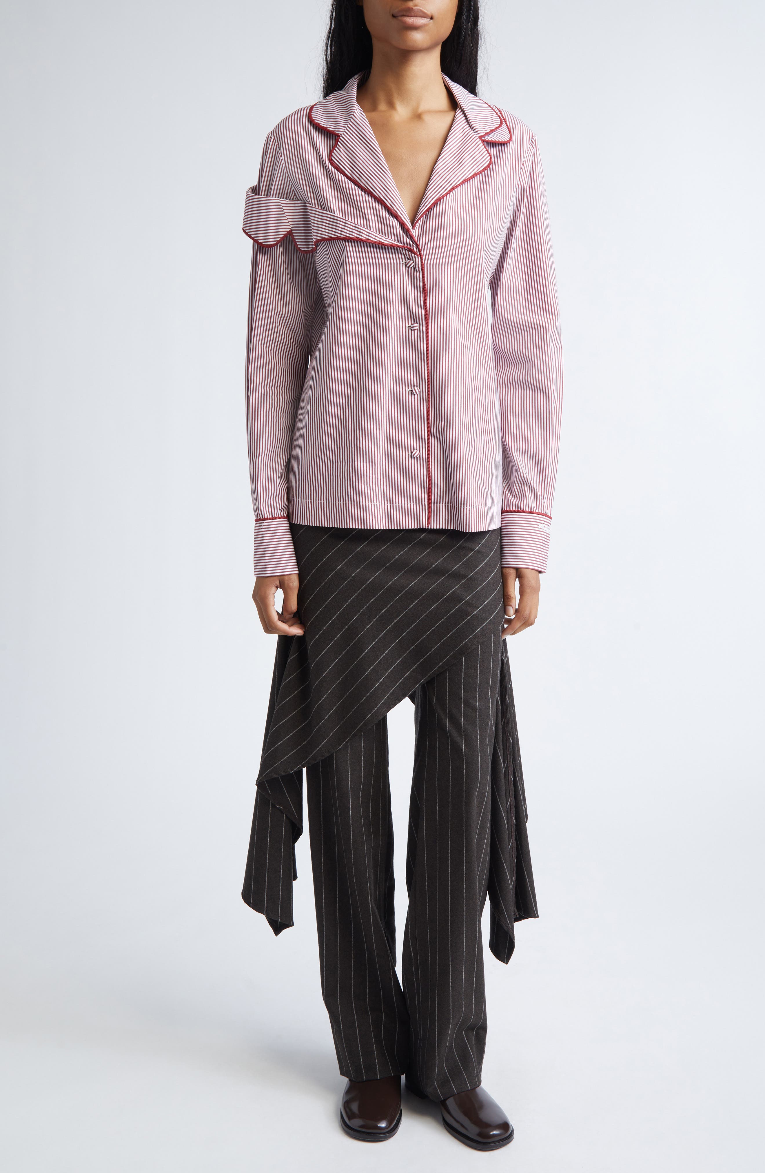 Deconstructed Pinstripe Stretch Wool Skirt Pants - image 2