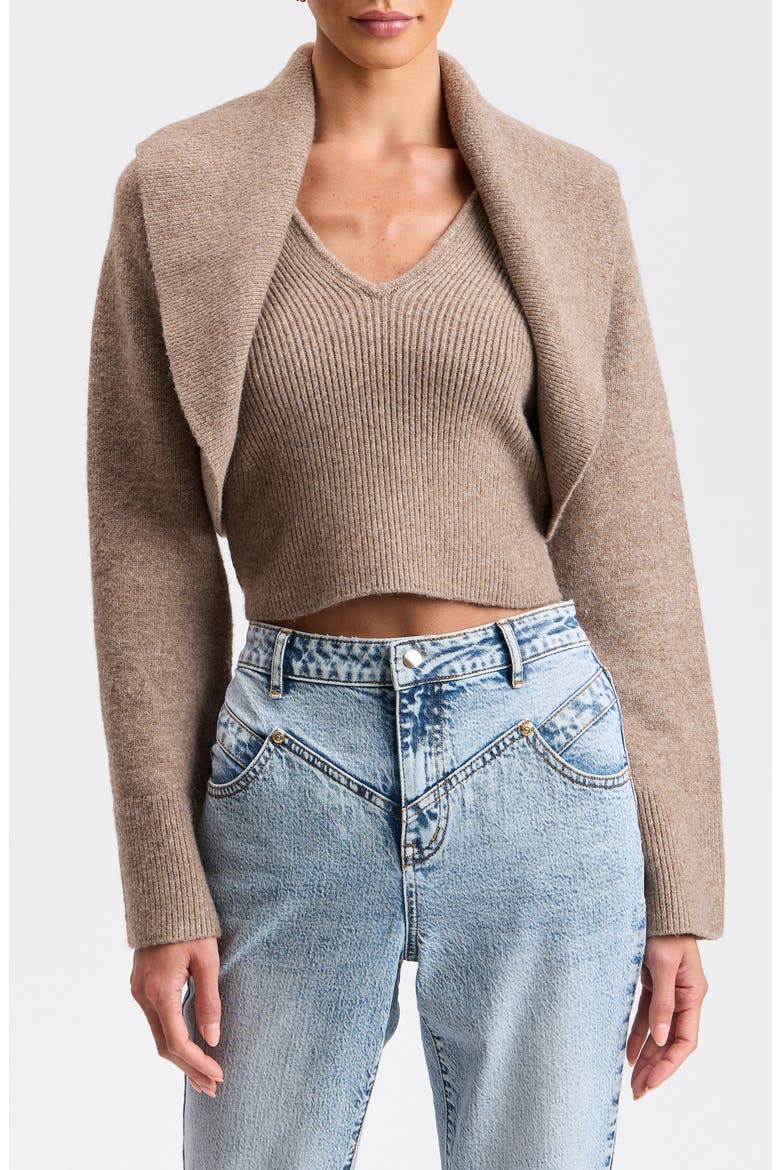 Shawl Collar Shrug & Knit Tank Set, Main, color, MUSHROOM