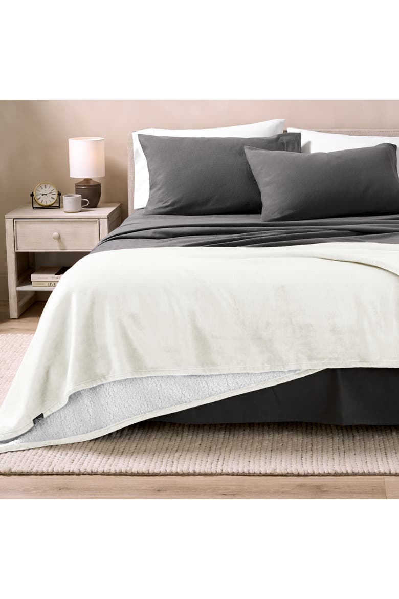Reversible Plush Fleece Blanket, Alternate, color, Cream