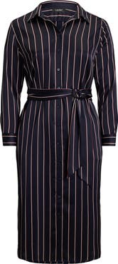 Lauren Ralph Lauren Stripe Long Sleeve Satin Charmeuse Shirtdress