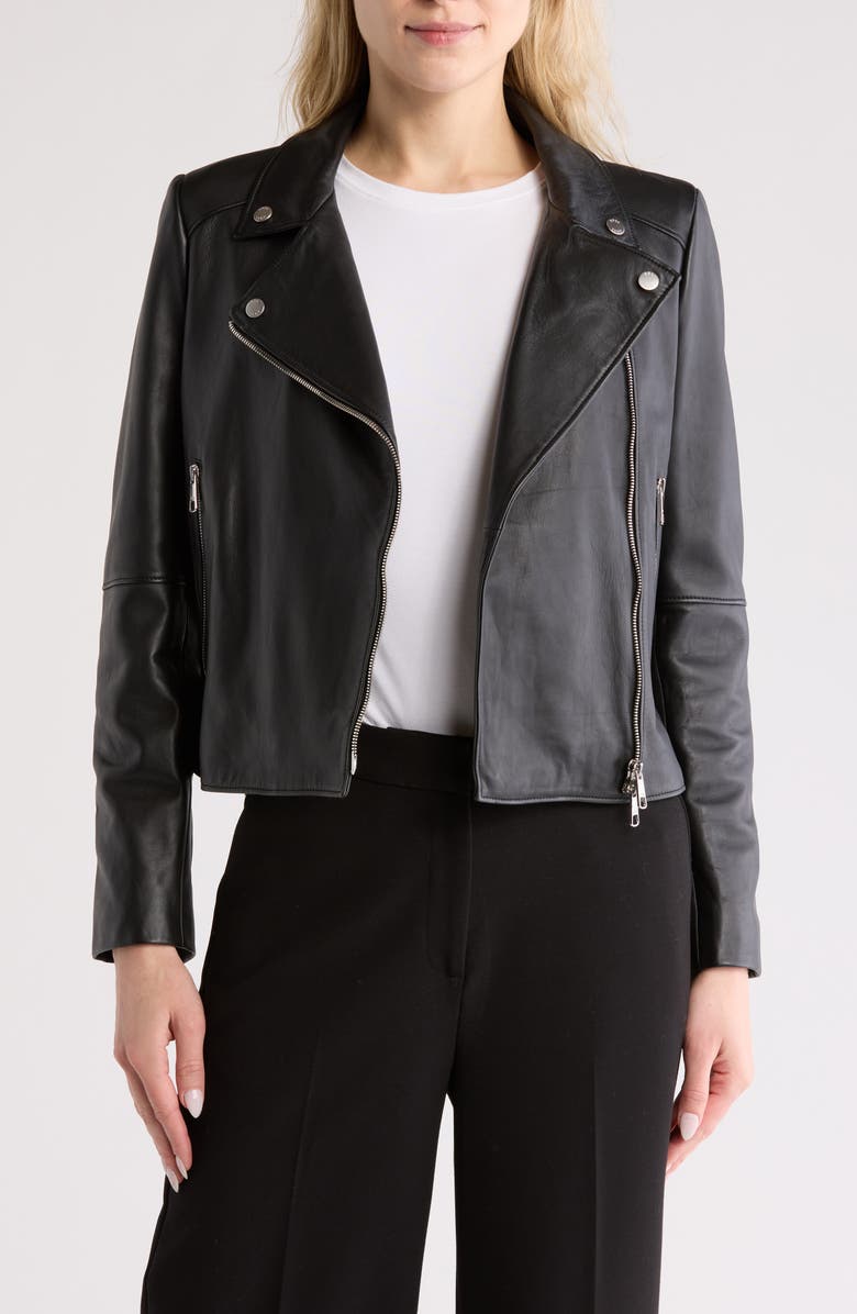 BOSS Saleli Lam Leather Moto Jacket, Main, color,