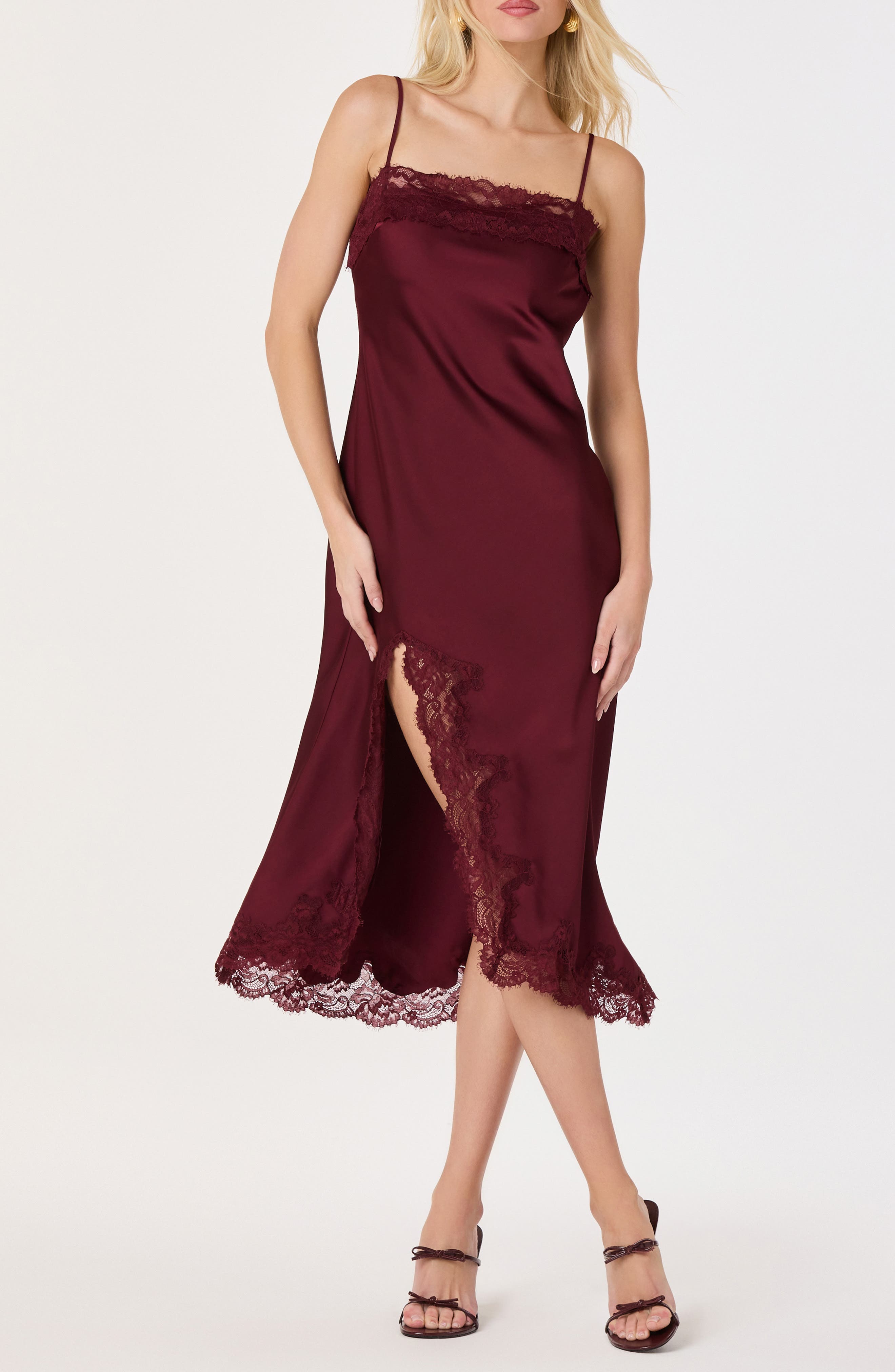 Mauresa Lace Trim Satin Slipdress