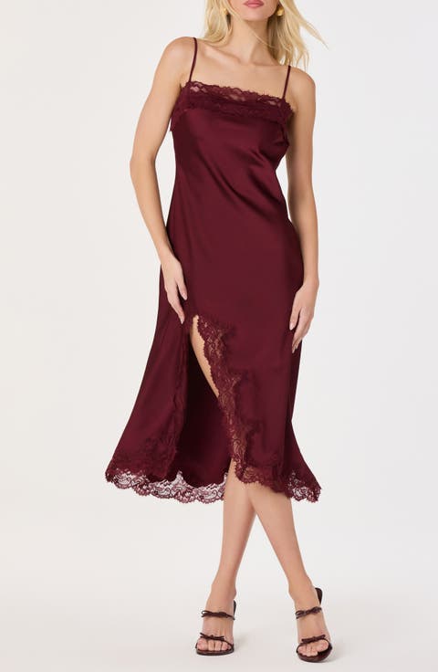 Mauresa Lace Trim Satin Slipdress