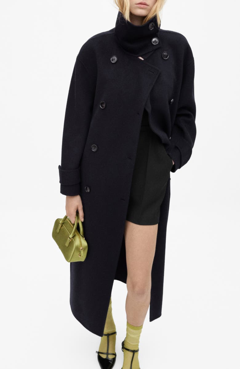 MANGO Double Breasted Belted Wool Blend Coat, Main, color, 