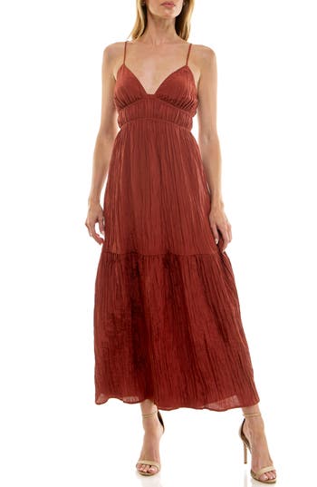 Socialite Cami Empire Waist Tiered Maxi Dress In Brown