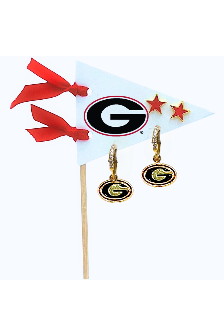 University Of Georgia Pennant Pair Earring Set, Main, color, Yellow Gold