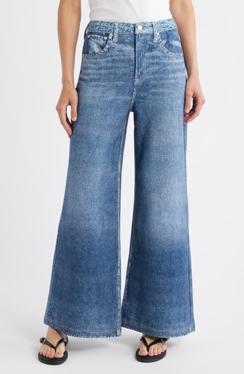Wide Leg Cotton Terry Knit Jeans