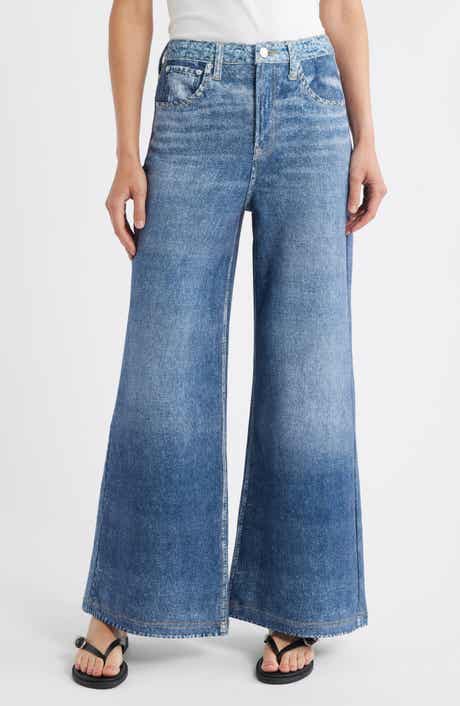 CITY BLUES Wide Leg Cotton Terry Knit Jeans