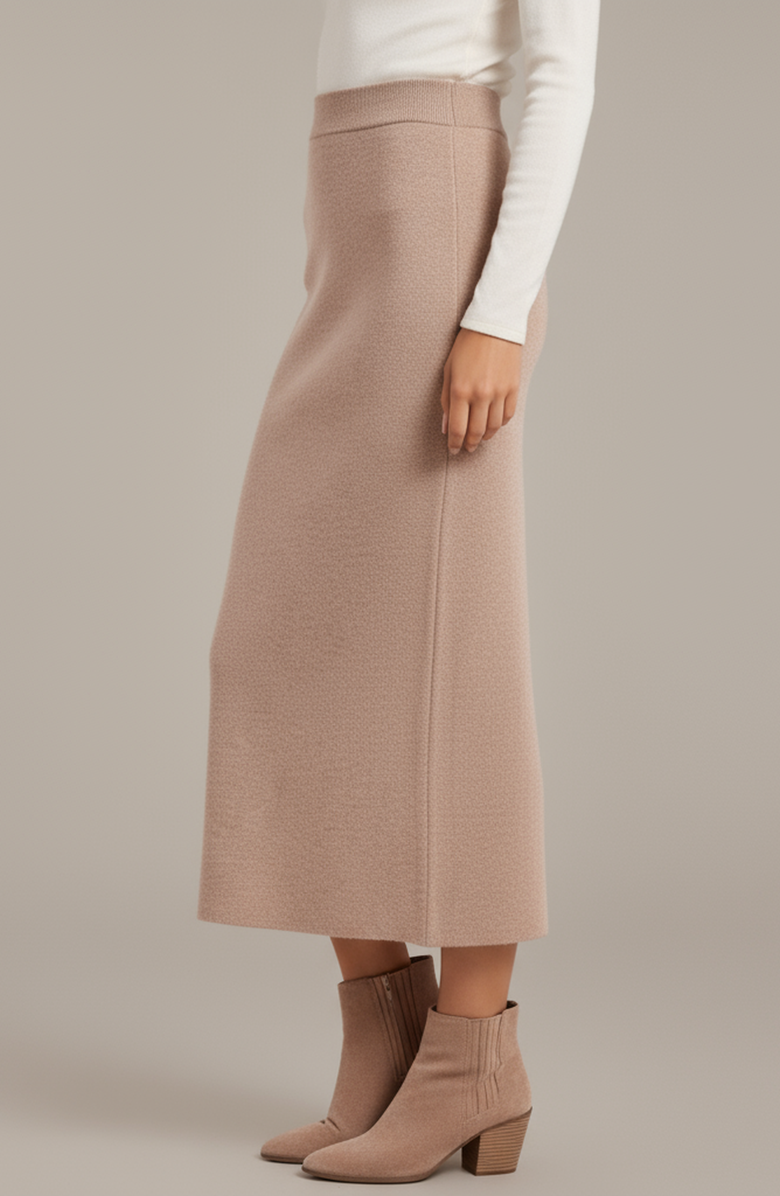 Modenaire Soft Stretch Knit Midi Skirt, Alternate, color, Beige