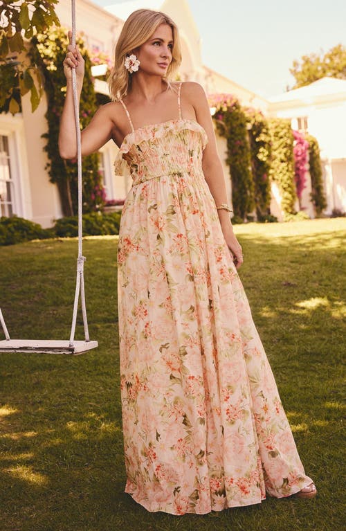 Friends Like These Shirred Floral Print Maxi Dress In Orange